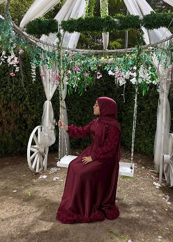 Abiye KİRALIK Bordo Uzun Kol Tesettür Abiye Elbise