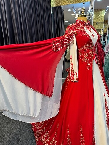 xxl Beden kırmızı Renk Kırmızı işlemeli kaftan