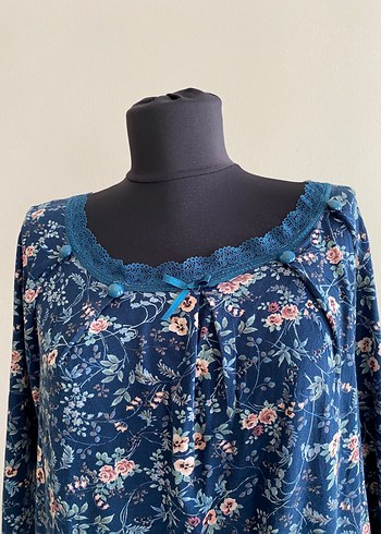 C&A V Yaka Mavi Bağlama Desenli Uzun Kollu Pijama Takımı