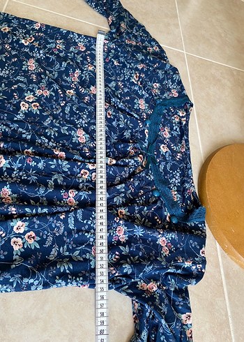 42 Beden Kadın Mavi Uzun Kollu V Yaka Pijama Takımı