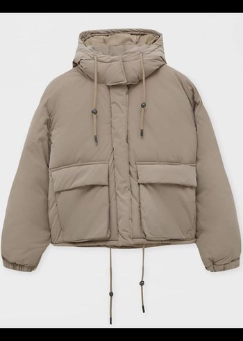 Bej Vizon Kapüşonlu Kadın Kışlık Şişme Mont Pull&Bear