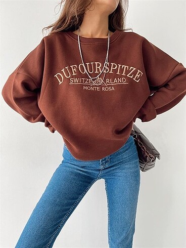 Kahverengi dufourspitze üç iplik sweatshirt