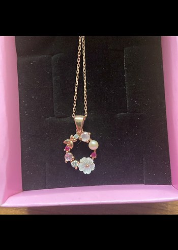 Rose gold 925 ayar gümüş çiçekli kolye - Görsel 2