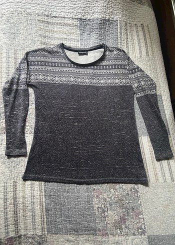 Bohem kar kış desenli Gri Örgü Kadın Kazak - Görsel 4