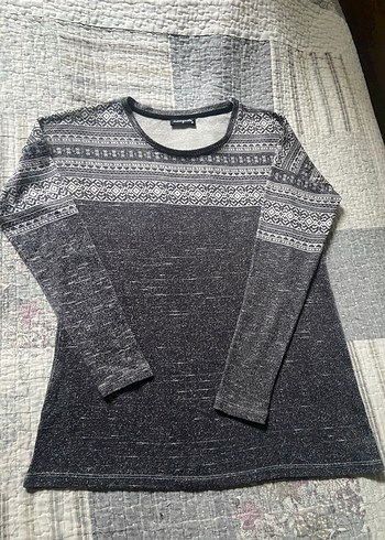 Bohem kar kış desenli Gri Örgü Kadın Kazak - Görsel 2