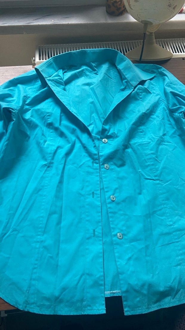 Düğmeli Turkuaz Mavi Kadın Gömlek - Görsel 2