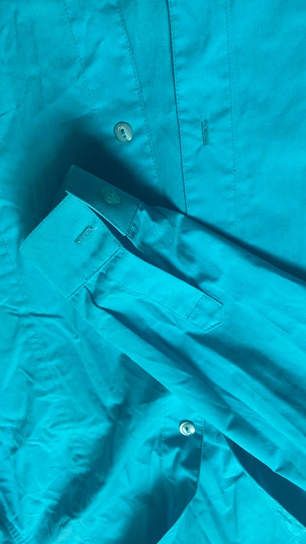 Düğmeli Turkuaz Mavi Kadın Gömlek - Görsel 3