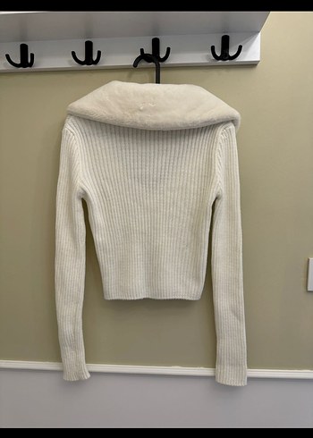 Beyaz Kürklü Yüksek Yaka Triko Kadın Kazak - Görsel 3