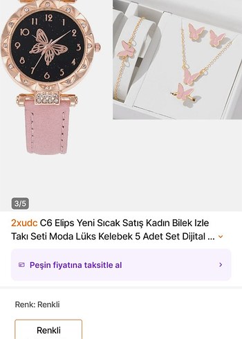 Pembe Kelebek Detaylı Kadın Saat ve Takı Seti - Görsel 2