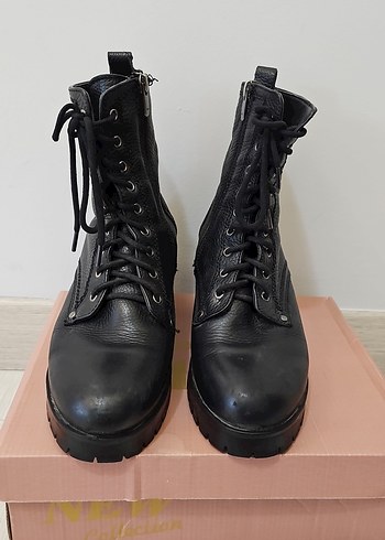 #derimod Siyah Deri Platform Bağcıklı Punk Bot