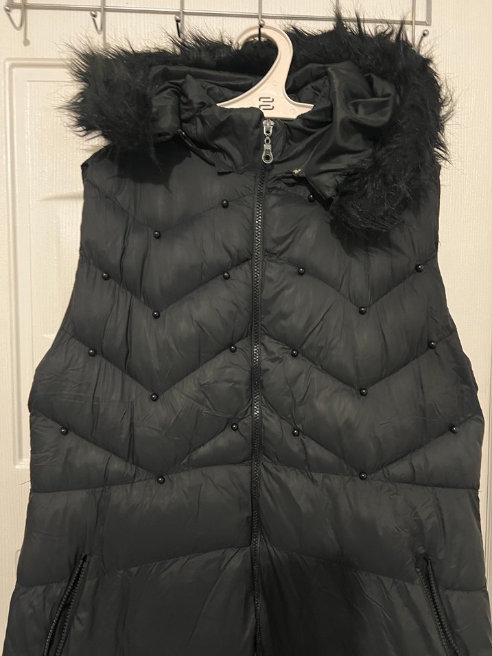 Kürk Detaylı Siyah Midi Kadın Yelek - Görsel 2