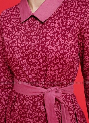 Suud Collection Kuşaklı Pembe Elbise