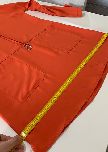 Kadın turuncu Düğmeli Midi Tunik - Görsel 7