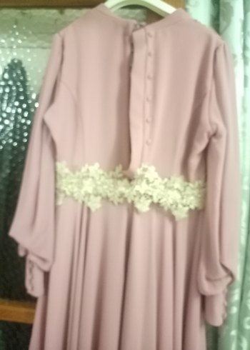 Pembe Drapeli Uzun Kollu Abiye - Görsel 3