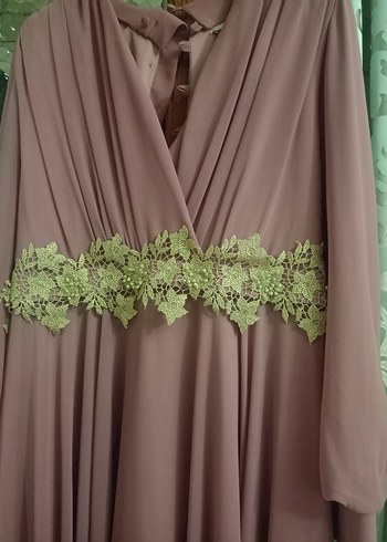 Pembe Drapeli Uzun Kollu Abiye - Görsel 2