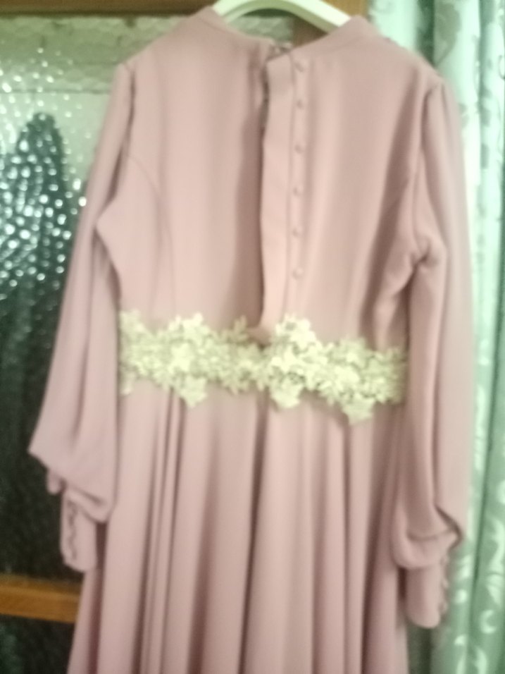 Pembe Drapeli Uzun Kollu Abiye - Görsel 3