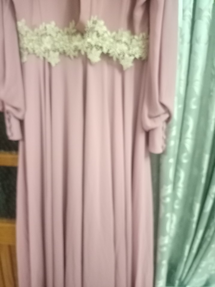 Pembe Drapeli Uzun Kollu Abiye - Görsel 5