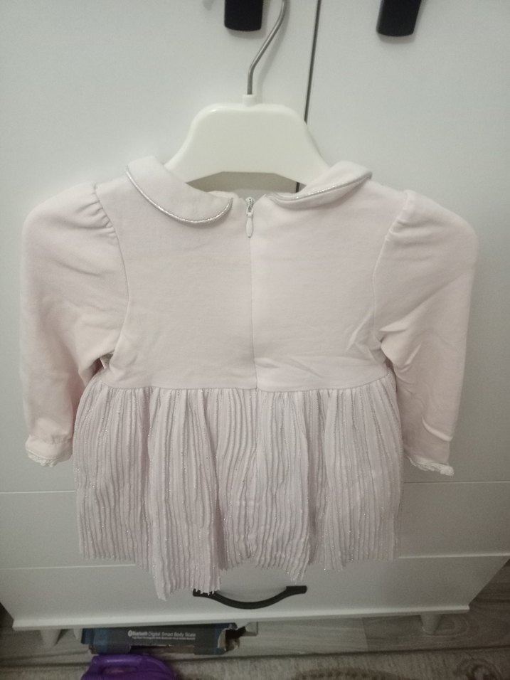 1 Yaş Kız Çocuk Toz pembe Uzun Kollu Elbise - Görsel 2