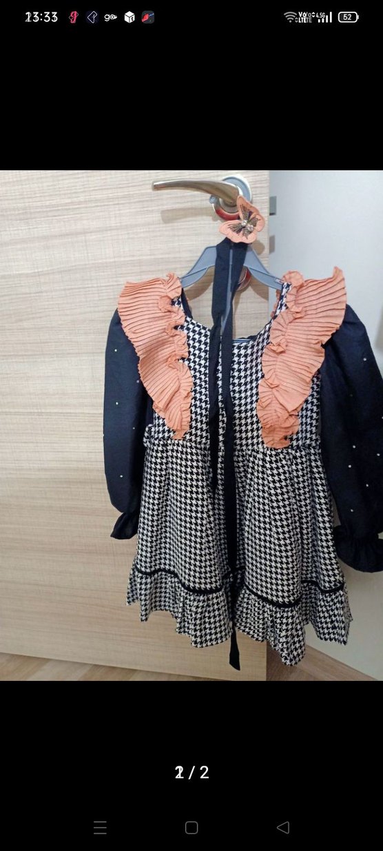 Kız Çocuk Siyah Uzun Kollu Nakışlı Elbise - Görsel 2