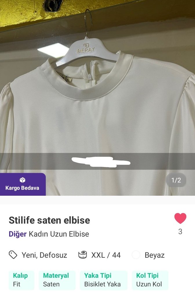 Beyaz Drapeli Uzun Kollu Saten Elbise XXL - Görsel 2