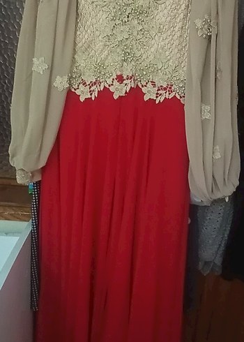 Drapeli Gold güpürlü nişanlık abiye elbise - Görsel 3