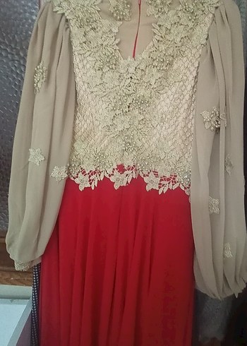 Drapeli Gold güpürlü nişanlık abiye elbise - Görsel 2