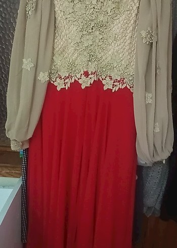 Drapeli Gold güpürlü nişanlık abiye elbise - Görsel 4