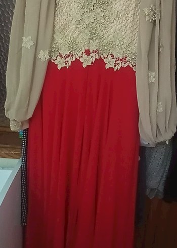 Drapeli Gold güpürlü nişanlık abiye elbise - Görsel 5