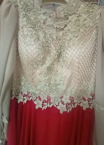 Drapeli Gold güpürlü nişanlık abiye elbise - Görsel 7