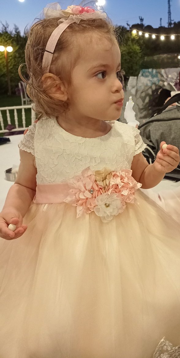 Kız Çocuk Dantel Detaylı Krem Elbise - Görsel 2