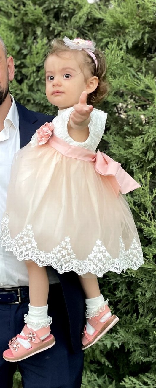 Kız Çocuk Dantel Detaylı Krem Elbise - Görsel 3