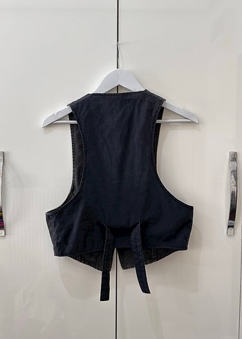 Diğer Gri Denim Kemerli Kadın Yelek