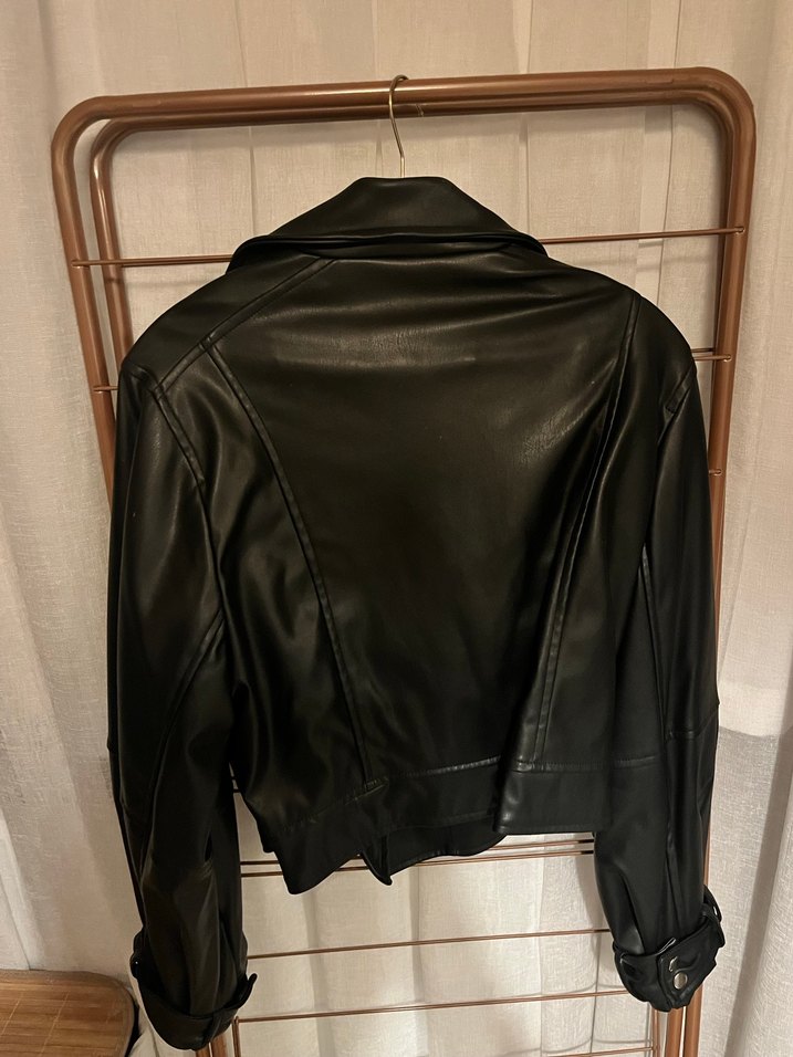 Topshop Kadın Siyah Deri Biker Ceket - Görsel 2