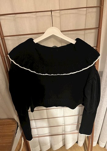 Siyah Örgü Yaka Detaylı Kadın Kazak - Görsel 2