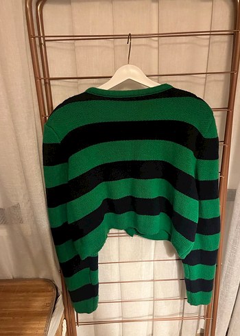 Yeşil Siyah Çizgili Triko Hırka - Görsel 2