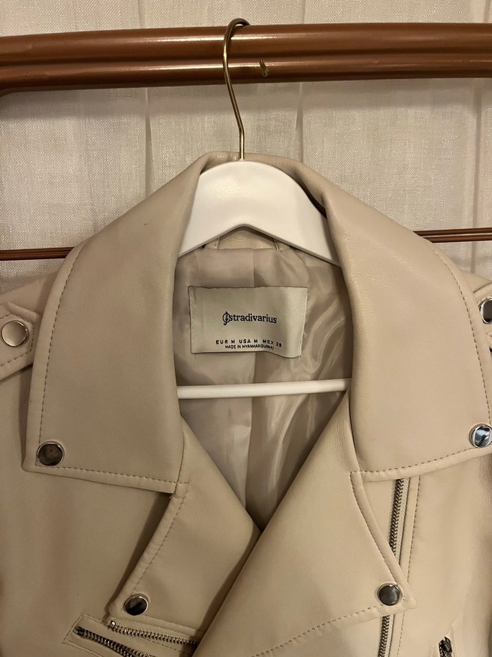 Bej Kadın Deri Kemerli Ceket - Görsel 2