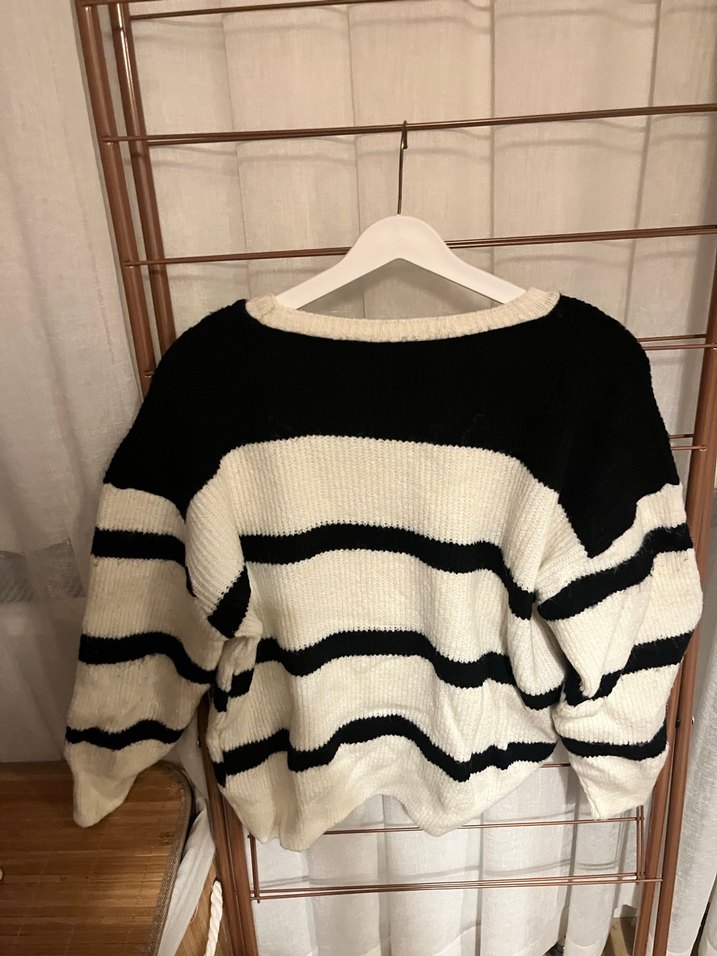 Kadın Çizgili Geniş Kesim Yün Kazak - Görsel 2