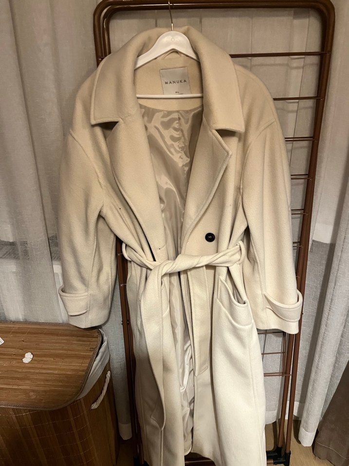 Manuka Bej Düğmeli Uzun Kaban - Görsel 2