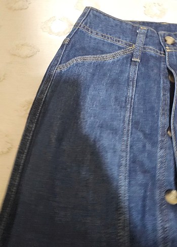 Diğer Düğmeli Lacivert Uzun Kot Etek