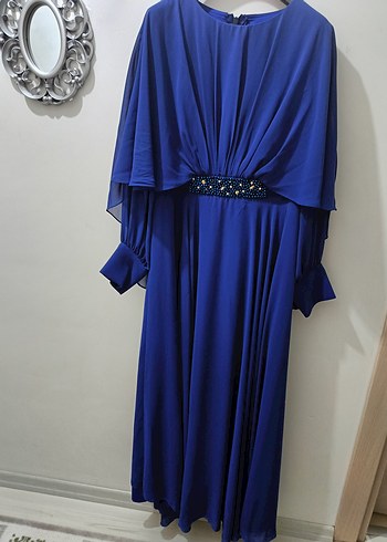 Drapeli Lacivert Uzun Abiye Elbise - Görsel 3