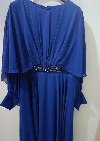 Drapeli Lacivert Uzun Abiye Elbise - Görsel 2