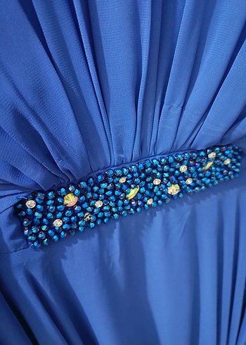 Drapeli Lacivert Uzun Abiye Elbise - Görsel 4