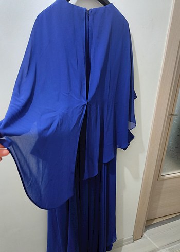 Drapeli Lacivert Uzun Abiye Elbise - Görsel 8