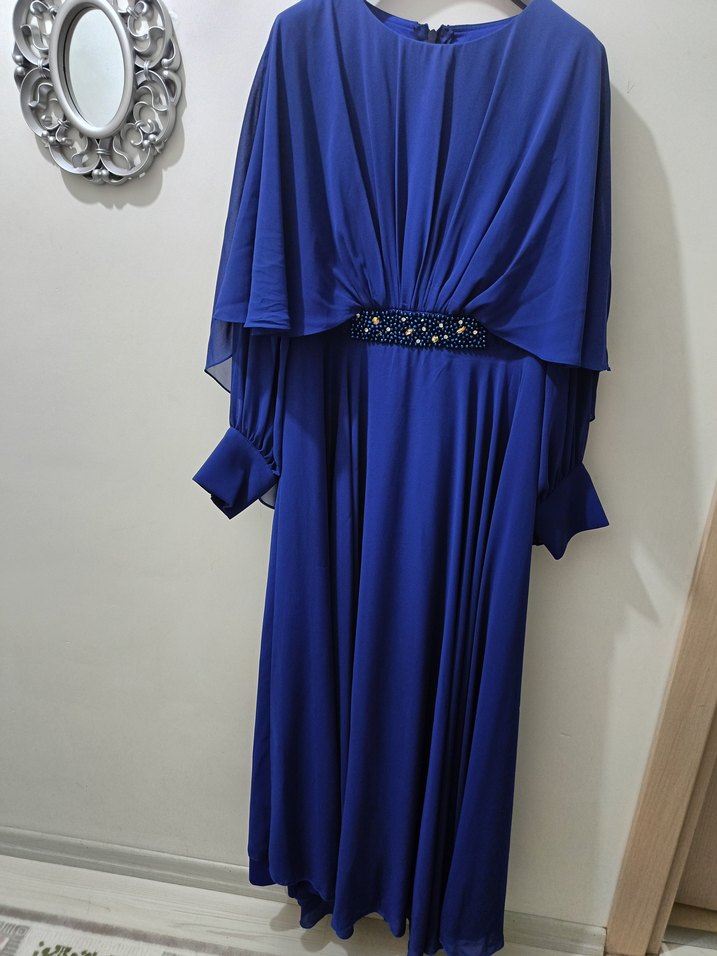 Drapeli Lacivert Uzun Abiye Elbise - Görsel 3