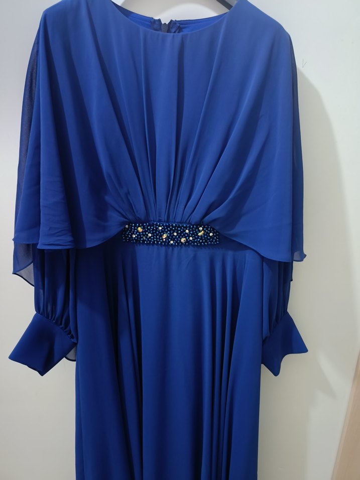 Drapeli Lacivert Uzun Abiye Elbise - Görsel 2