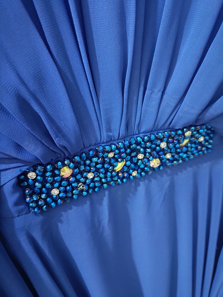 Drapeli Lacivert Uzun Abiye Elbise - Görsel 4