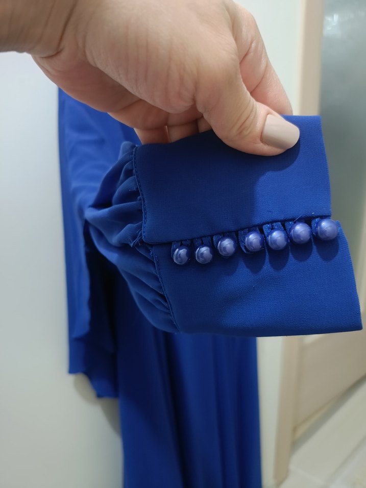 Drapeli Lacivert Uzun Abiye Elbise - Görsel 5