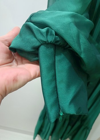 Kadın Yeşil Pilili Uzun Elbise - Görsel 5