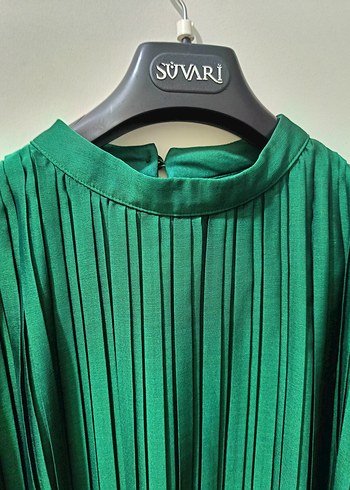 Kadın Yeşil Pilili Uzun Elbise - Görsel 6