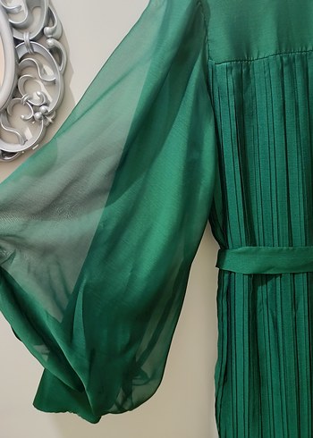 Kadın Yeşil Pilili Uzun Elbise - Görsel 9